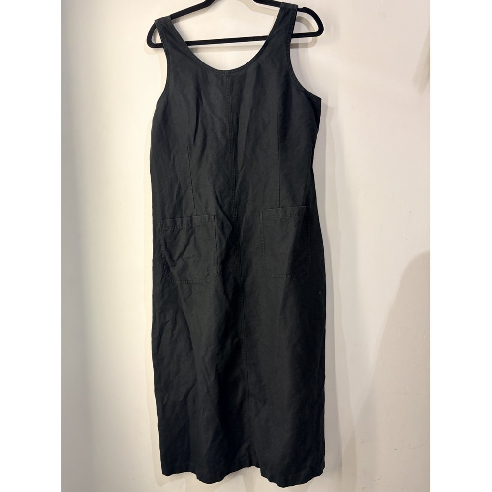 Vintage‎ L.L.Bean Black Linen Blend Jumper Midi Dress Pockets Women's 12